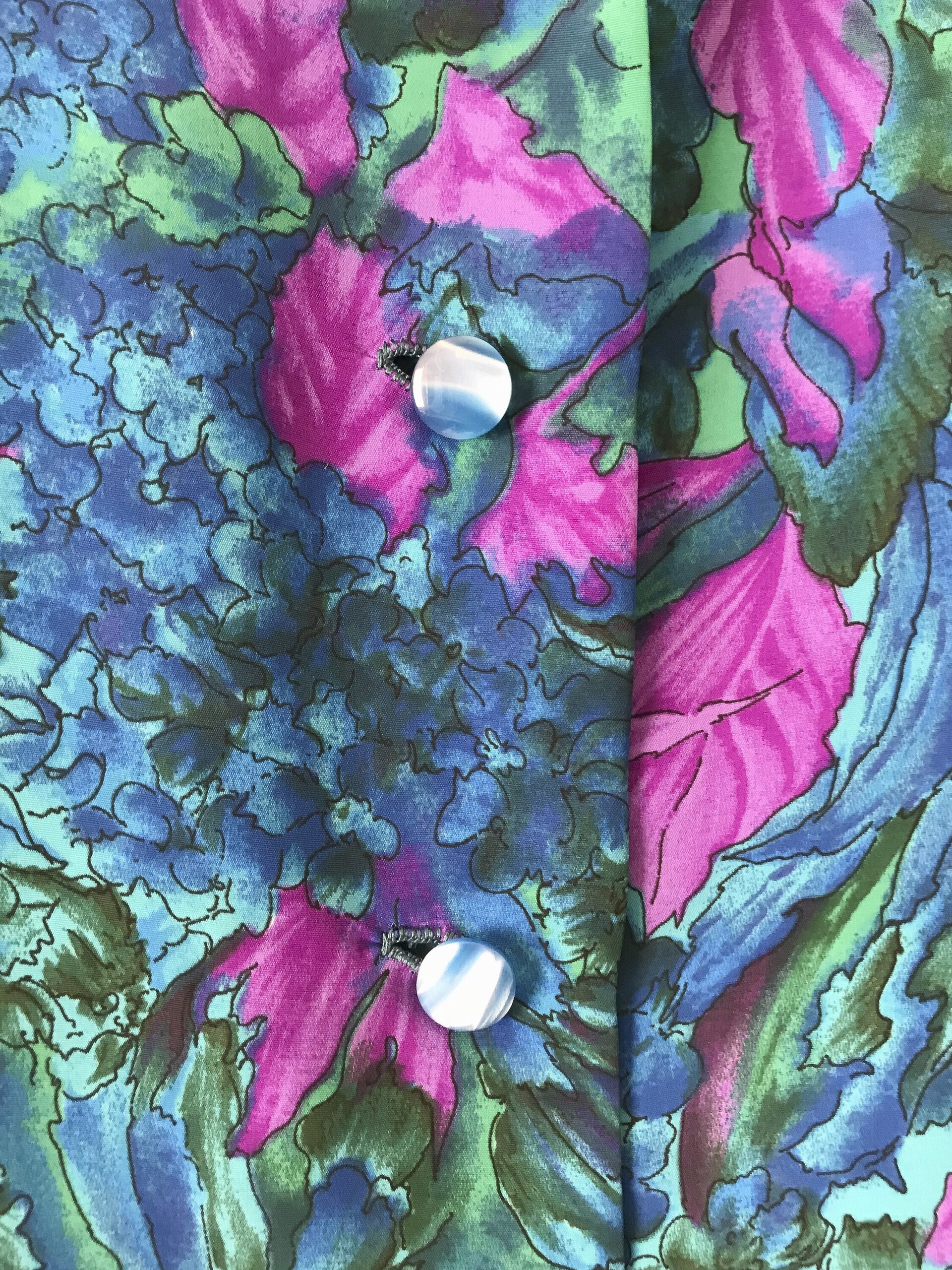 Flower Print 80s Blouse - Blue / Purple / Green - 4