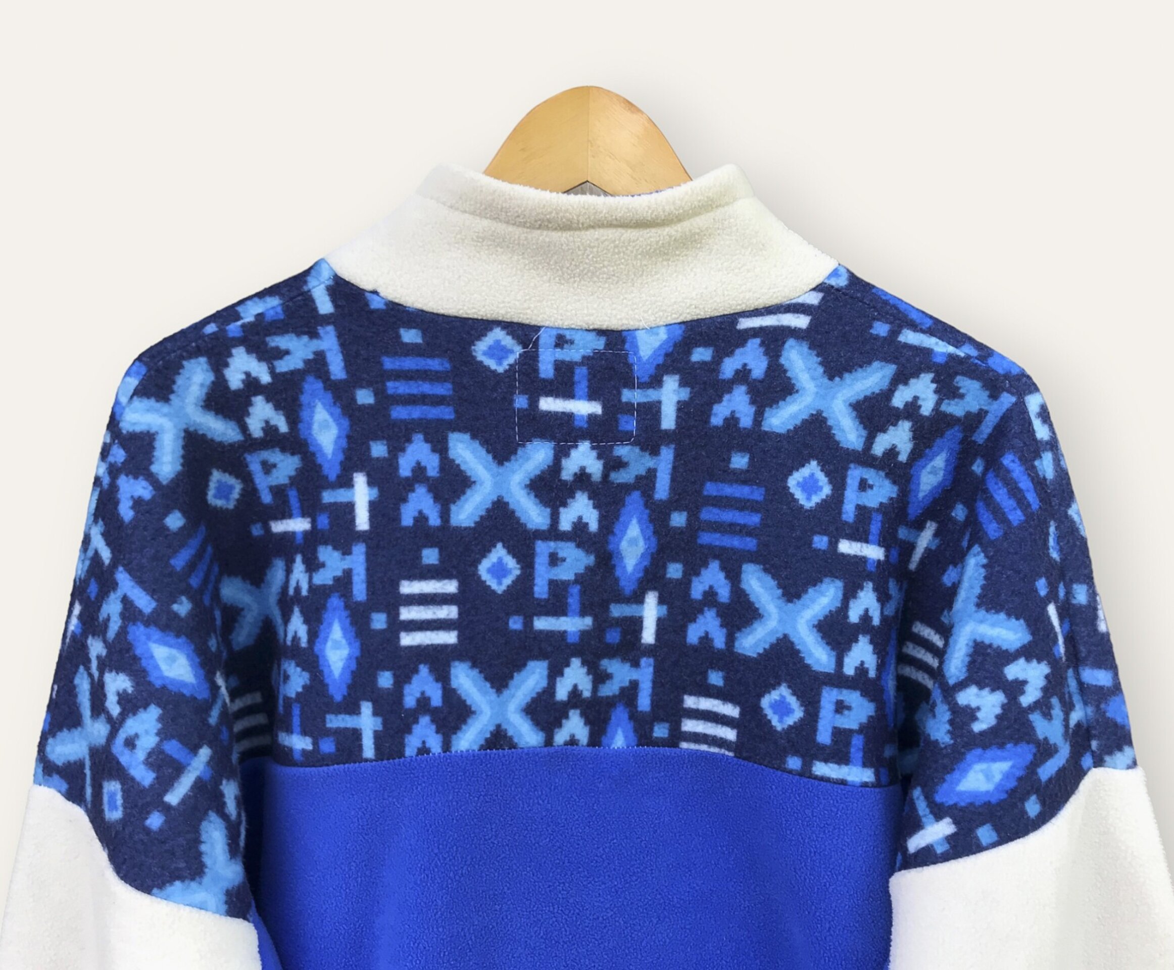 Vintage Print Pile Fleece Pullover - Blue / White - 4