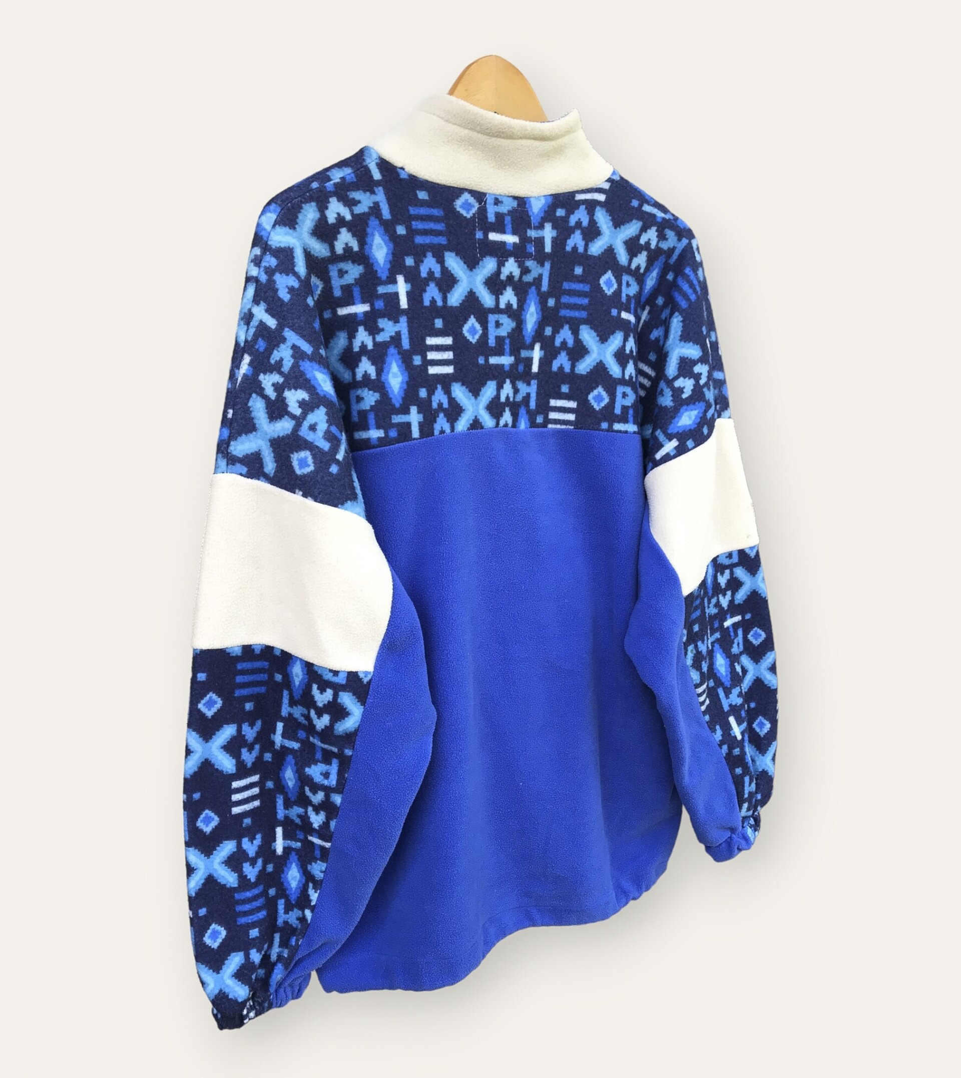 Vintage Print Pile Fleece Pullover - Blue / White - 5