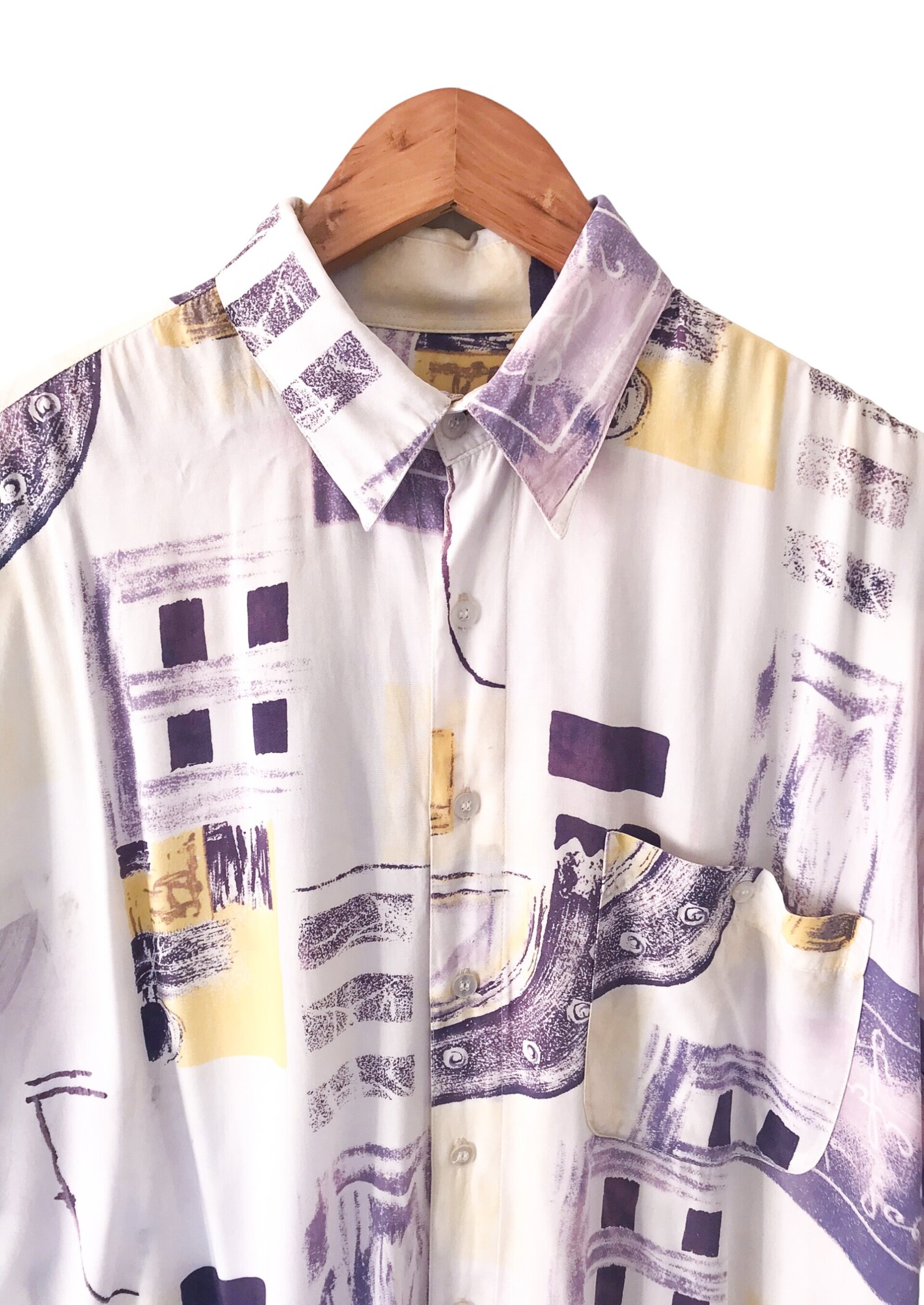 Summer Vintage Print Shirt - White / Purple / Yellow - 3