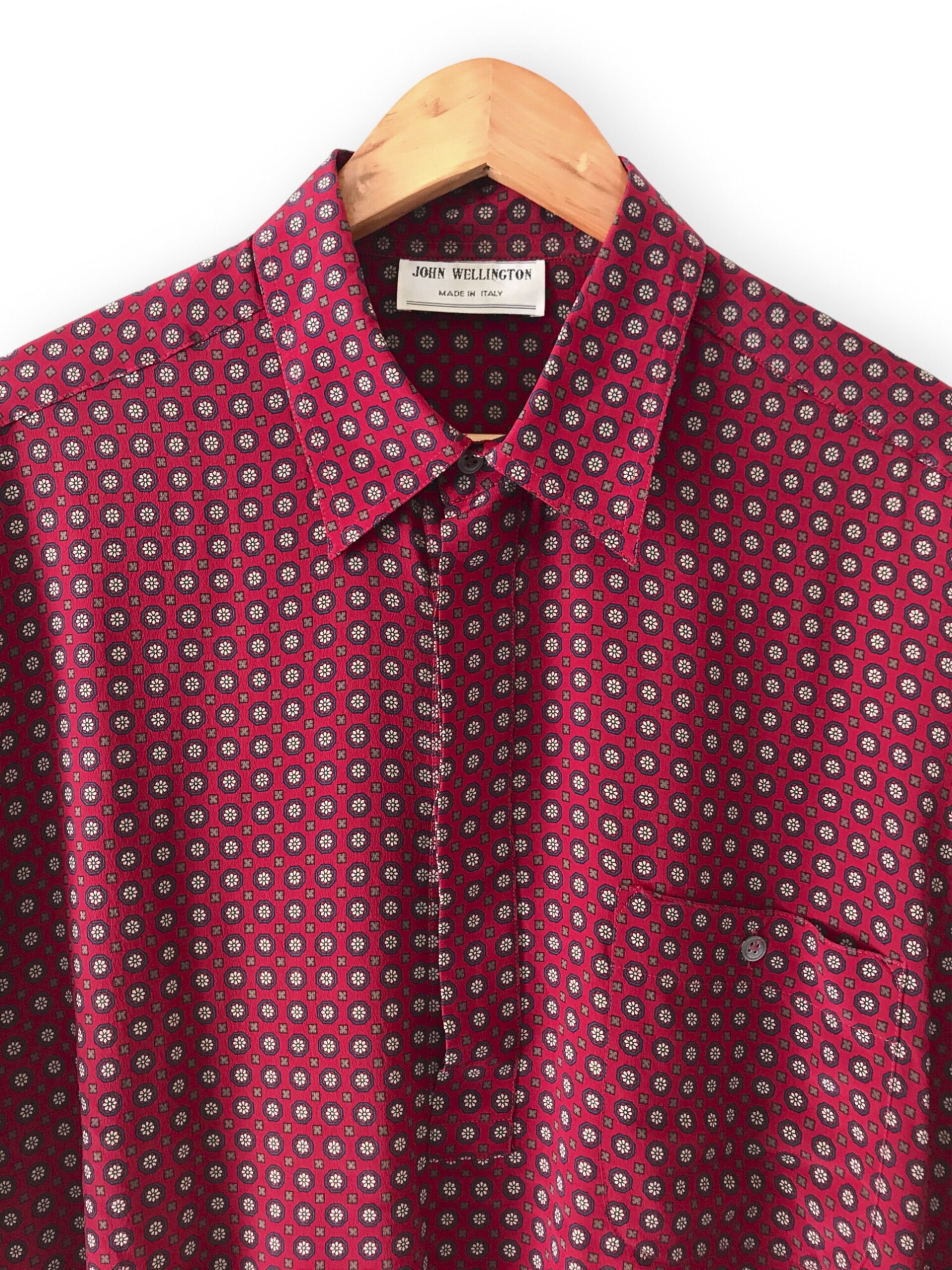 John Wellington Vintage Silk Shirt - Burgundy / White - 3