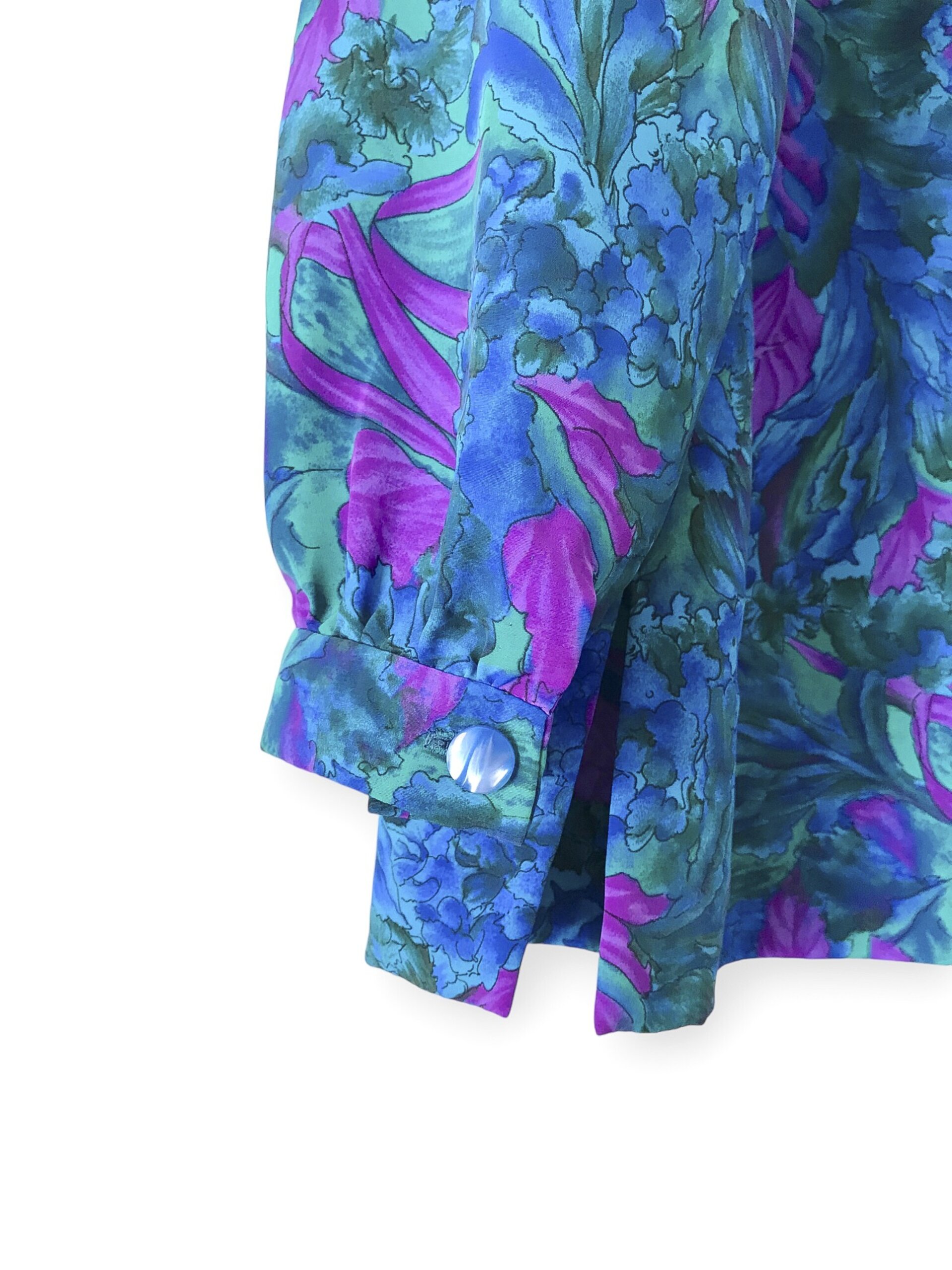 Flower Print 80s Blouse - Blue / Purple / Green - 3