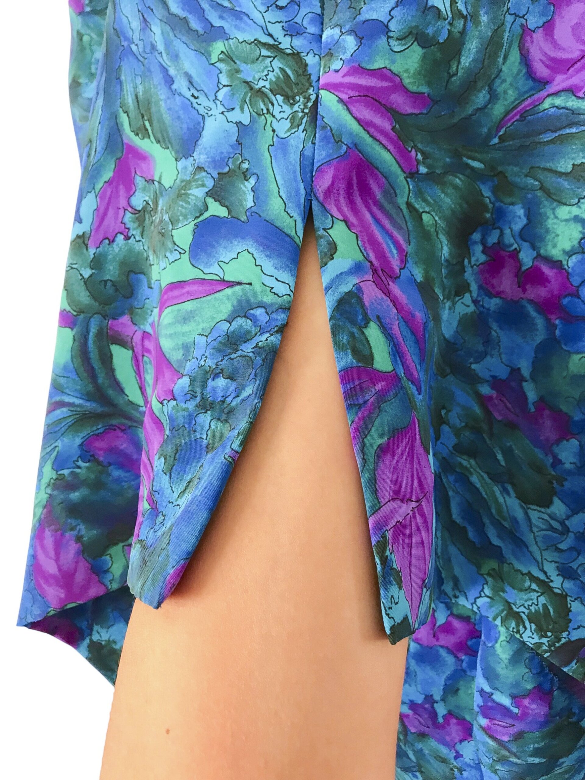 Flower Print 80s Blouse - Blue / Purple / Green - 5