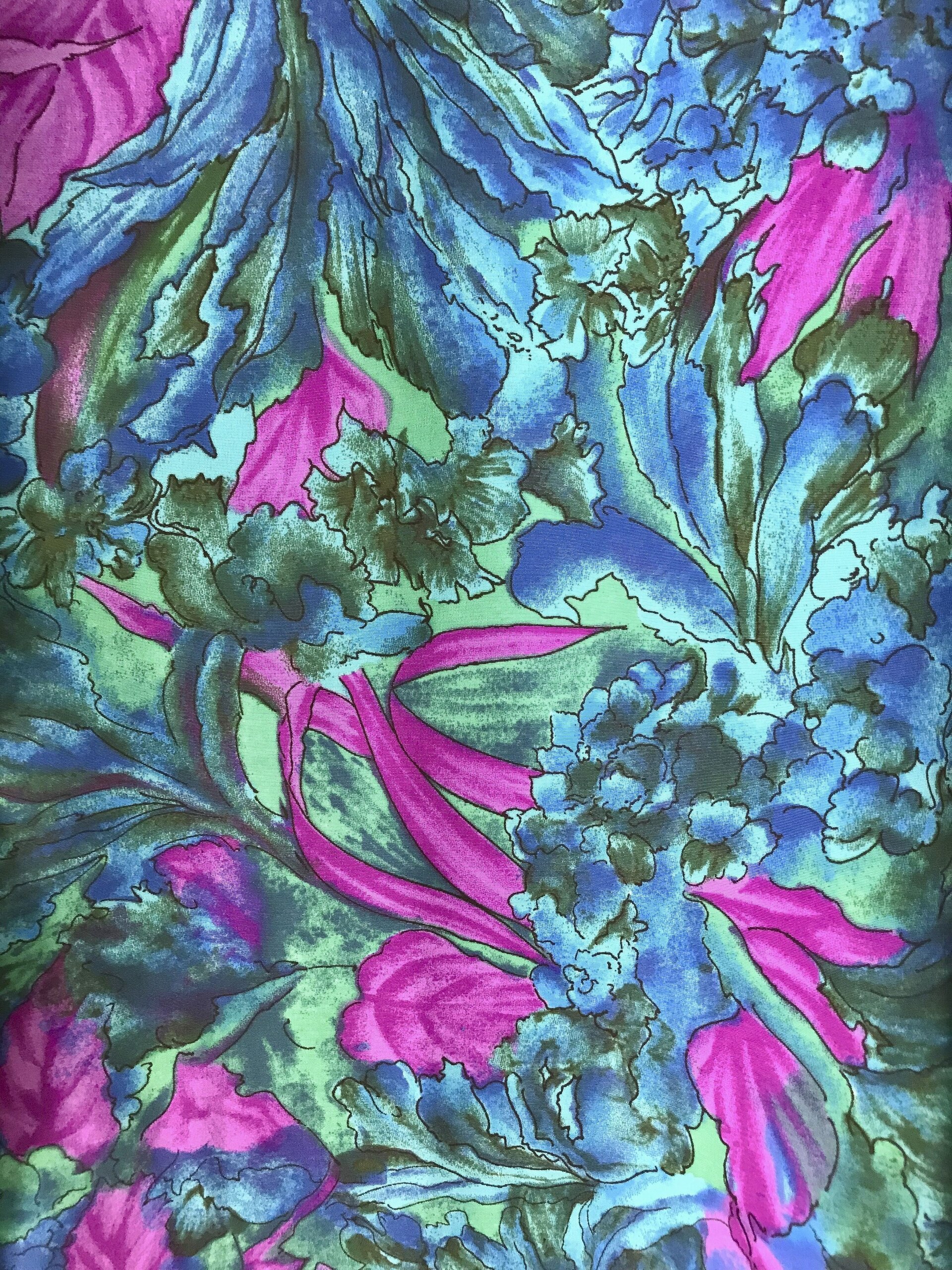 Flower Print 80s Blouse - Blue / Purple / Green - 6