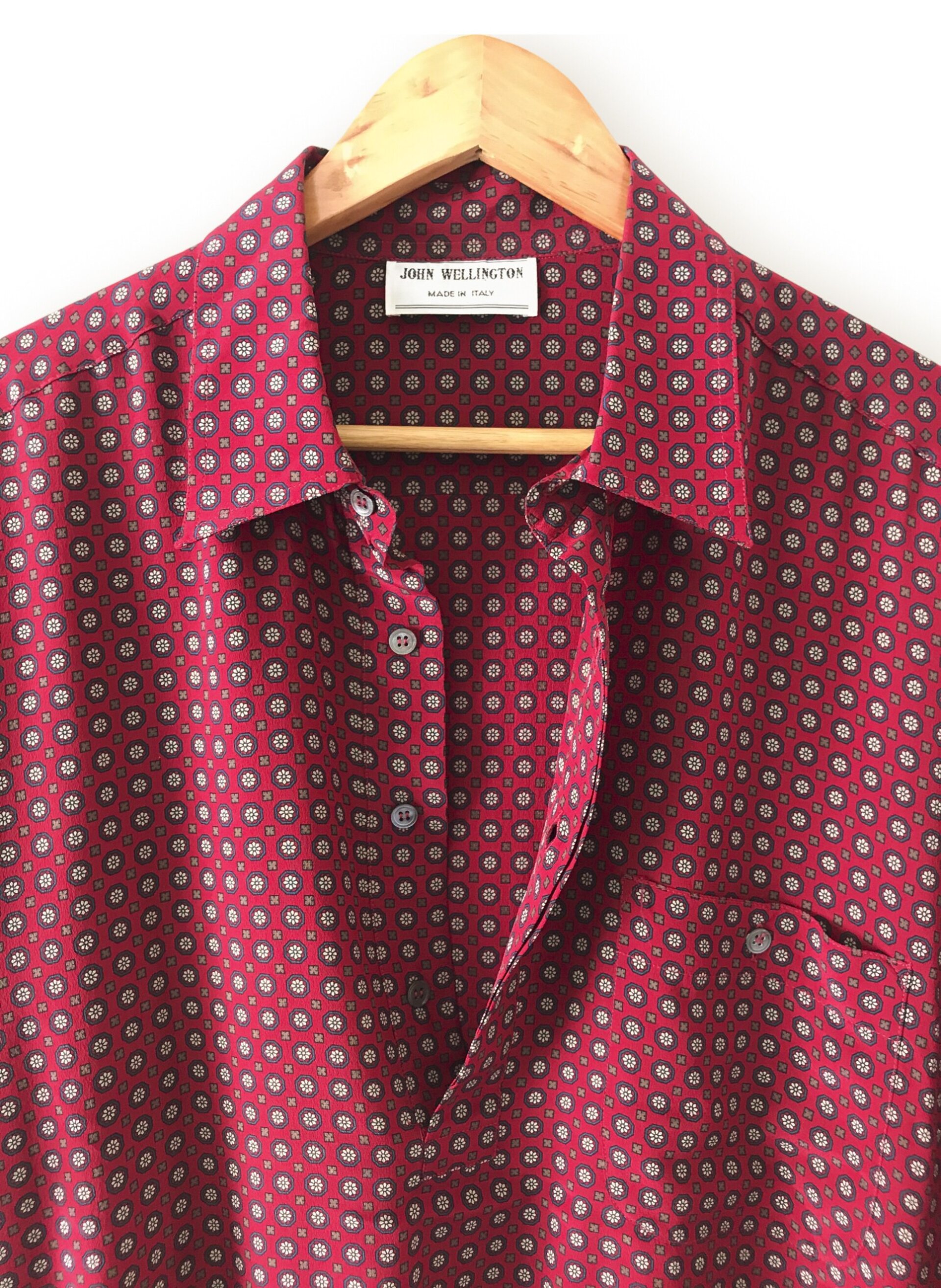 John Wellington Vintage Silk Shirt - Burgundy / White - 5